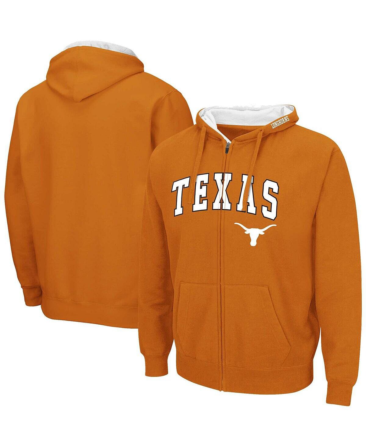 

Мужская худи texas orange texas longhorns arch & team logo 3.0 с молнией во всю длину Colosseum, мульти