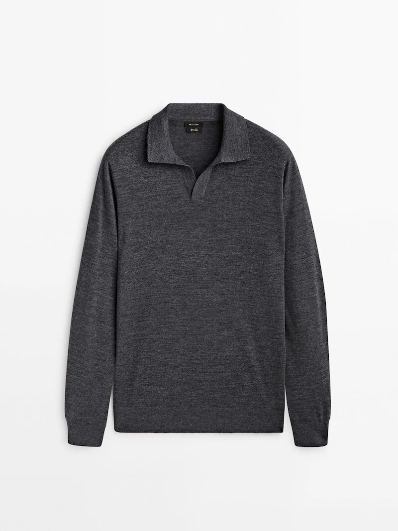 

Свитер-поло из 100% шерсти Massimo Dutti, серый