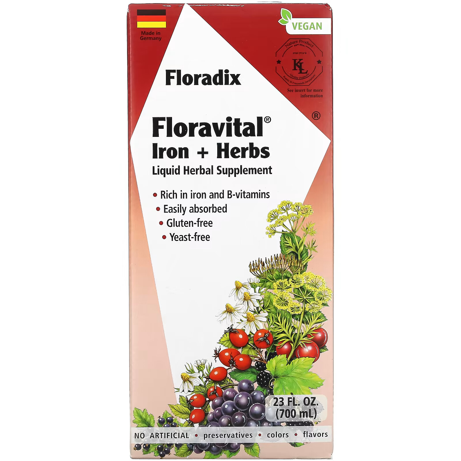 Gaia Herbs, Floradix, железо и травы Floravital, 23 жидк. унции (700 мл) gaia herbs floradix floravital iron herbs 8 5 жидких унций 250 мл