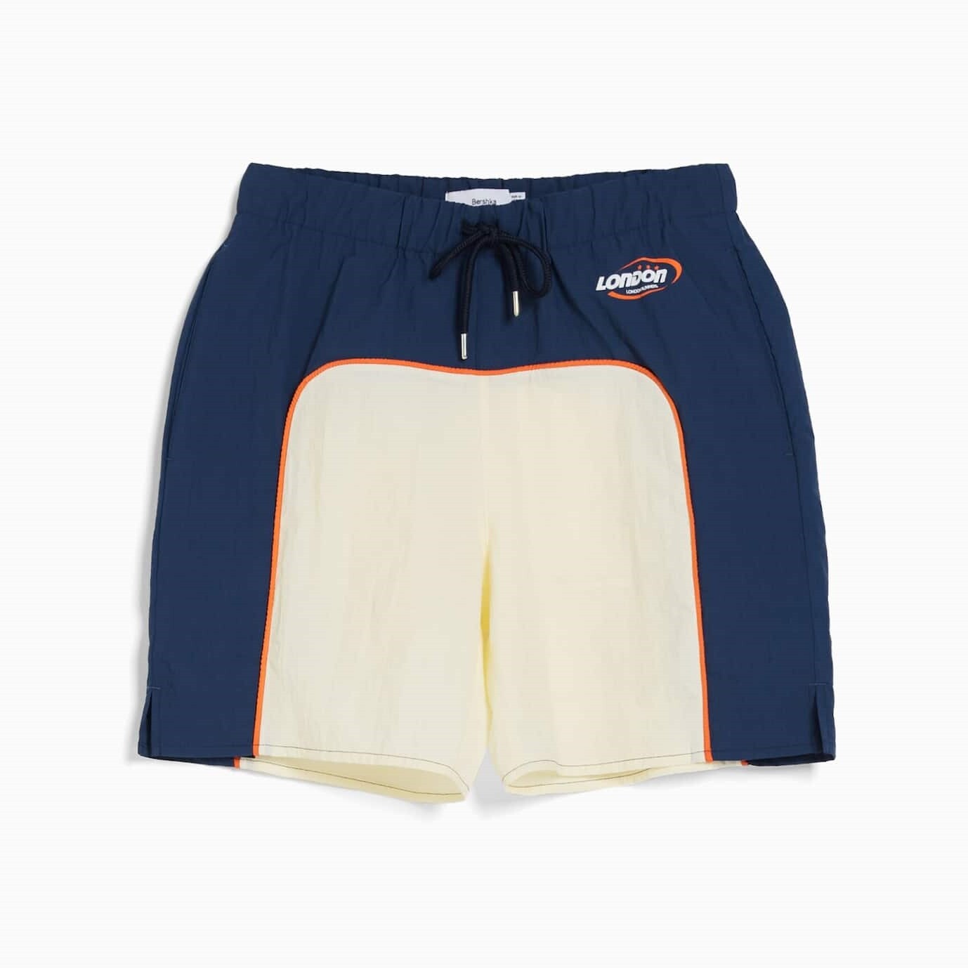

Шорты Bershka Nylon Jogging Bermuda, темно-синий/кремовый