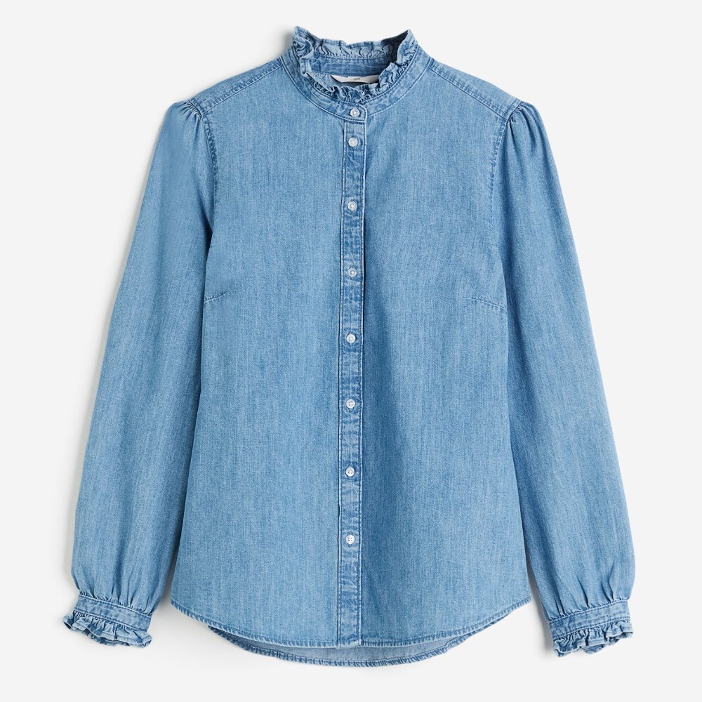 Блузка H&M Denim With Ruffles, голубой