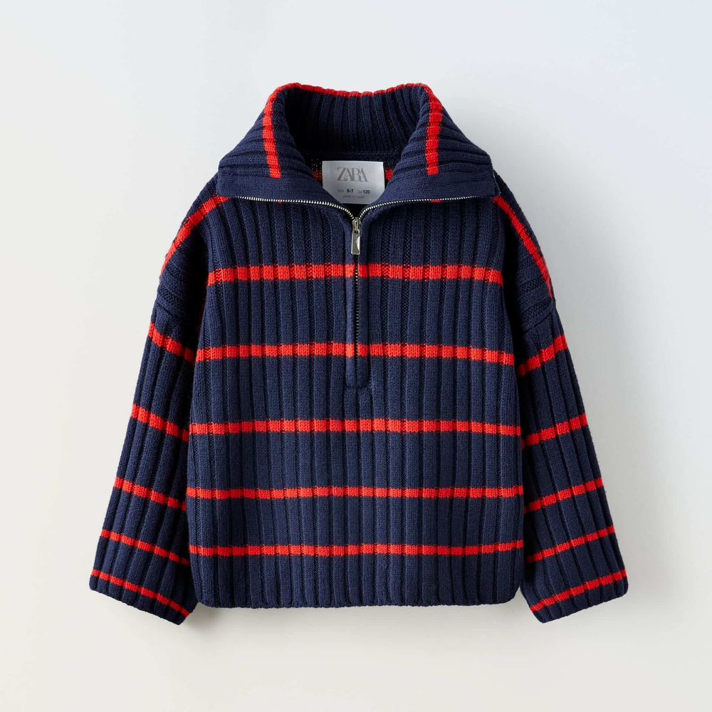 Свитер для девочки Zara Striped Knit, синий свитер для девочки zara knit wrap collar экрю