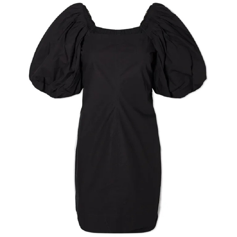 цена Платье Ganni Cotton Poplin Twisted Sleeve Mini, черный