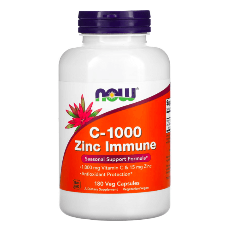 Витамин C и цинк NOW Foods 1000 мг, 180 капсул now foods c 1000 с цинком для укрепления иммунитета витамин c 1000 мг и цинк 15 мг 90 вегетарианских капсул