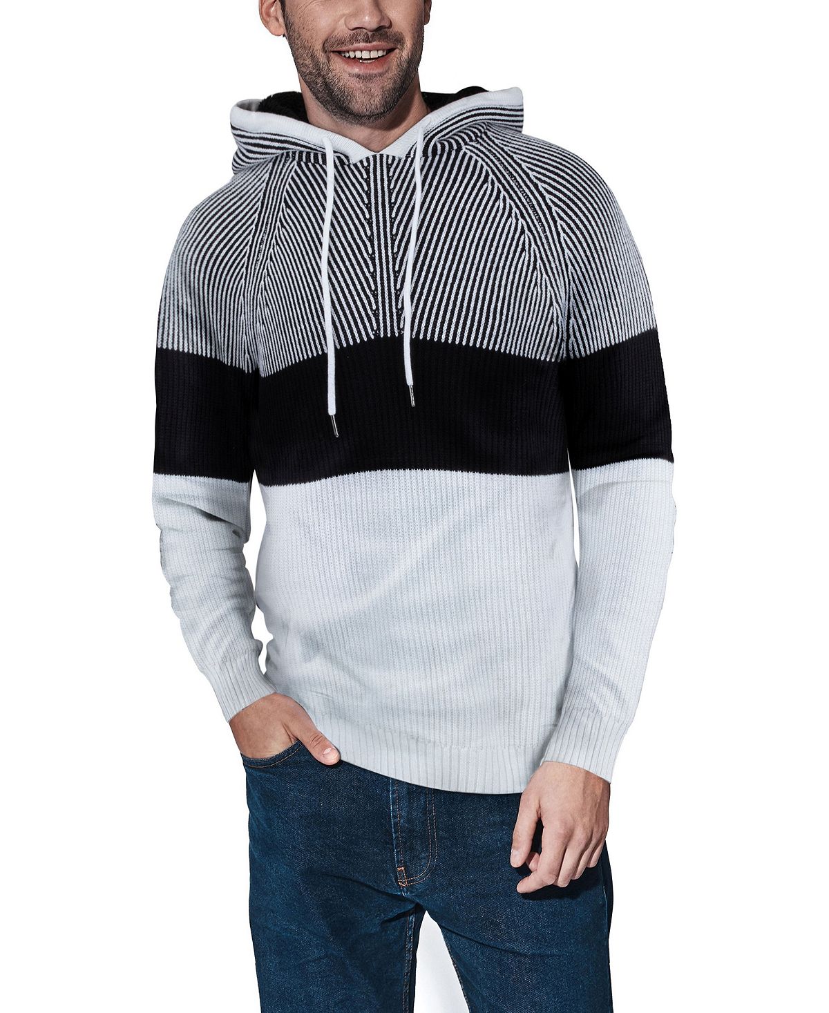 Мужской свитер с капюшоном в стиле цветных блоков X-Ray, белый