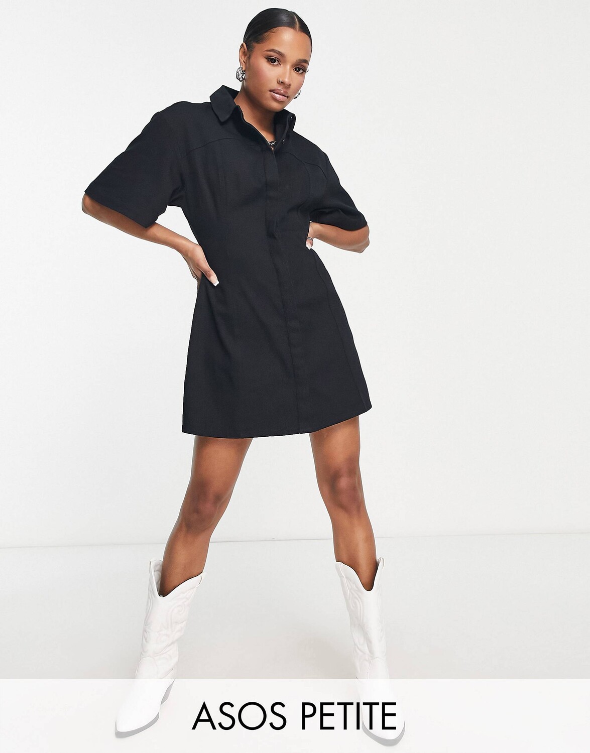 

Черное платье-рубашка мини из твила ASOS DESIGN Petite, Черный