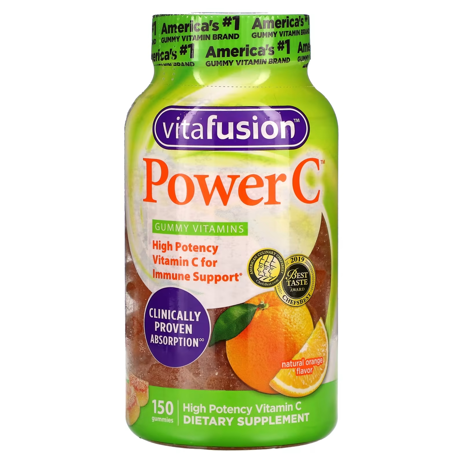 Витамин C с Высокой Эффективностью Действия VitaFusion Power C, апельсиновый вкус, 150 жевательных таблеток