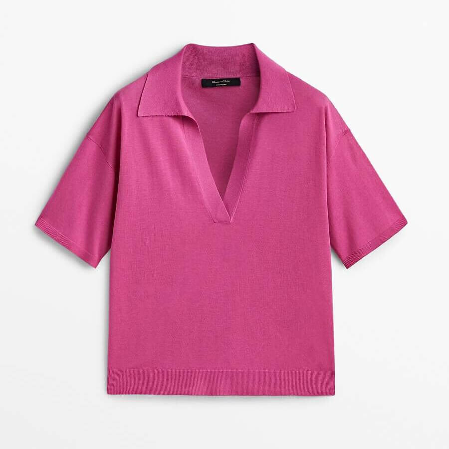 

Cвитер-поло Massimo Dutti Knit Polo Collar, фуксия, Розовый