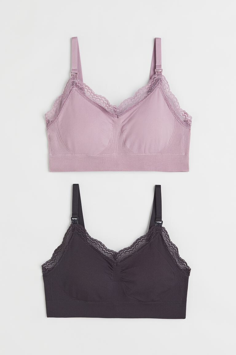 

MAMA Бюстгальтер с подкладками для беременных, 2 шт. H&M, светло-фиолетовый/темно-серый