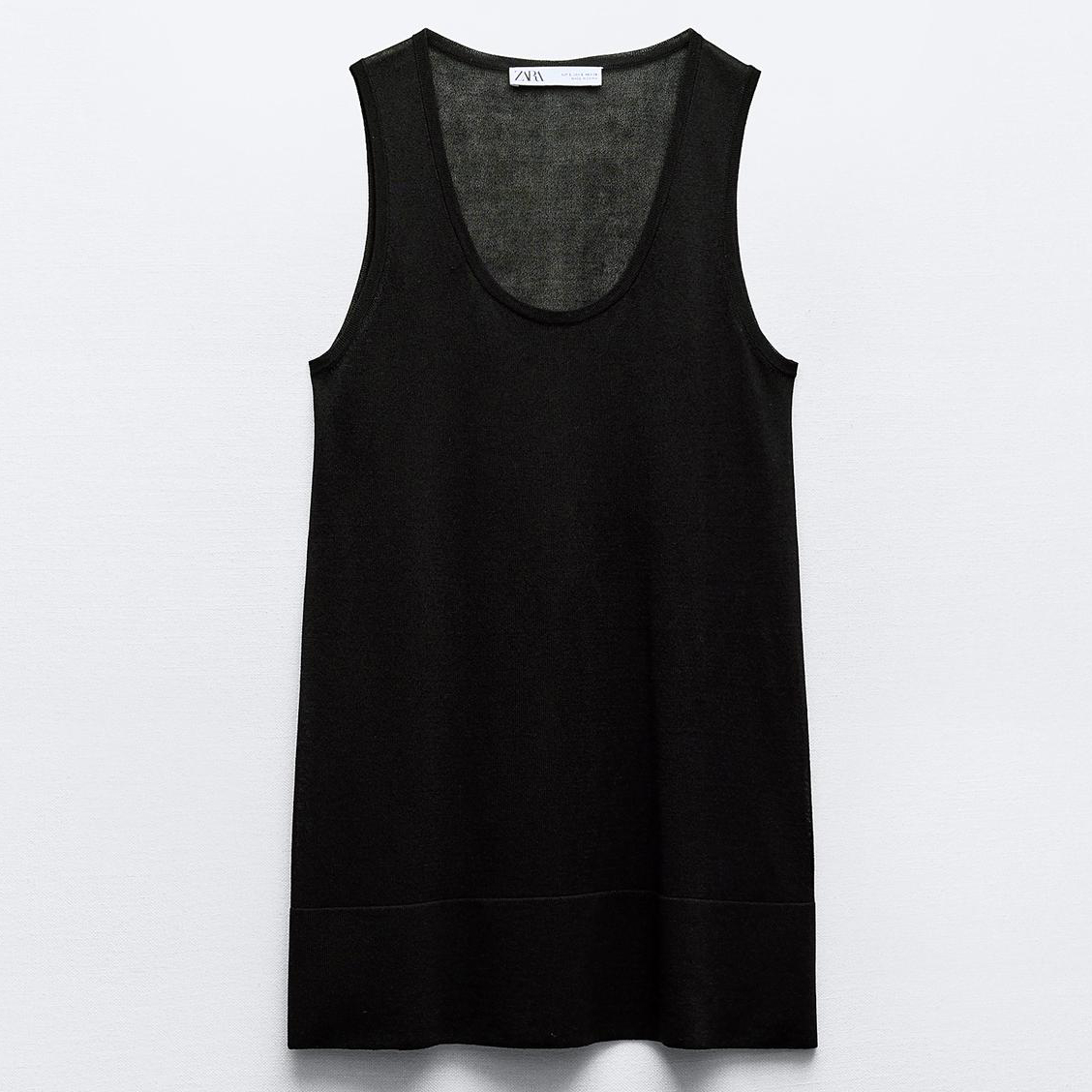 Топ Zara Sleeveless Knit Semi-sheer, черный цена и фото