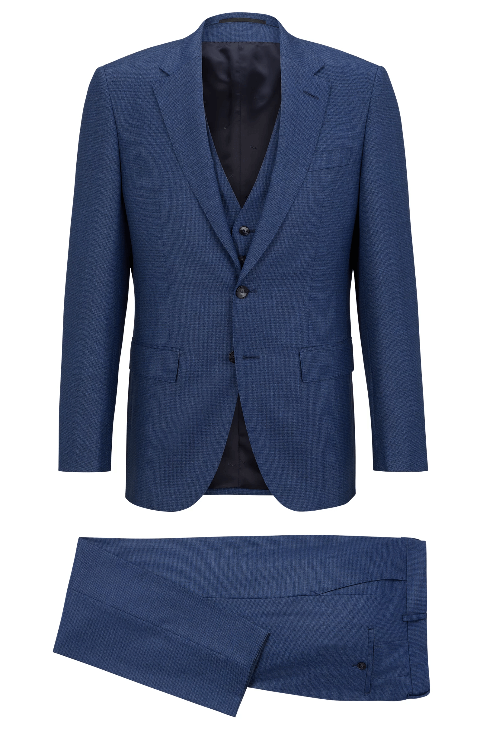 Костюм-тройка приталенного кроя Hugo Boss Virgin Wool, темно-синий костюм мужской тройка чёрный