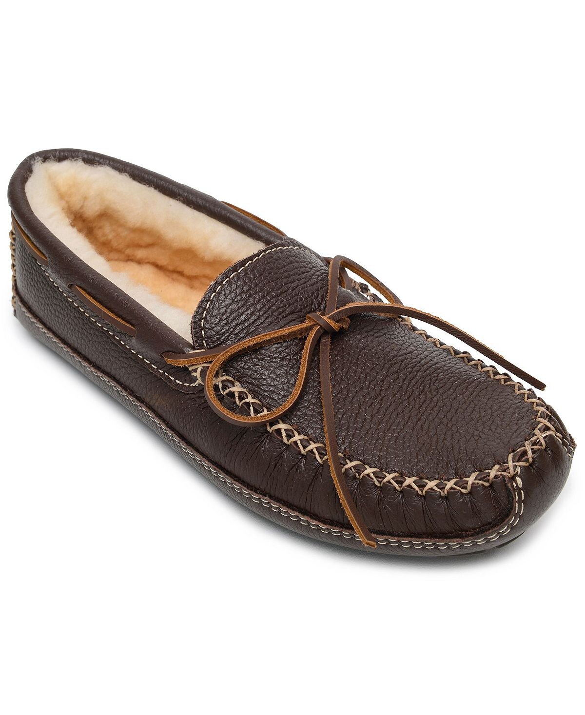 

Мужские тапочки-мокасины из овчины из лосиной кожи Minnetonka, темно-коричневый