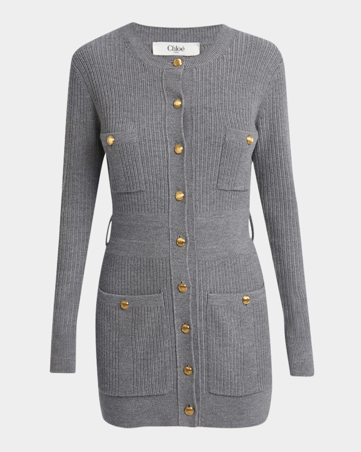 

Тонкий шерстяной кардиган с поясом и множеством стежков Chloe, цвет Urban Grey