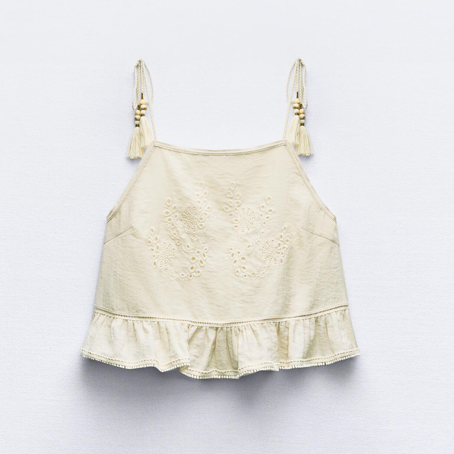

Топ Zara Rustic Strappy With Tassels, светло-бежевый