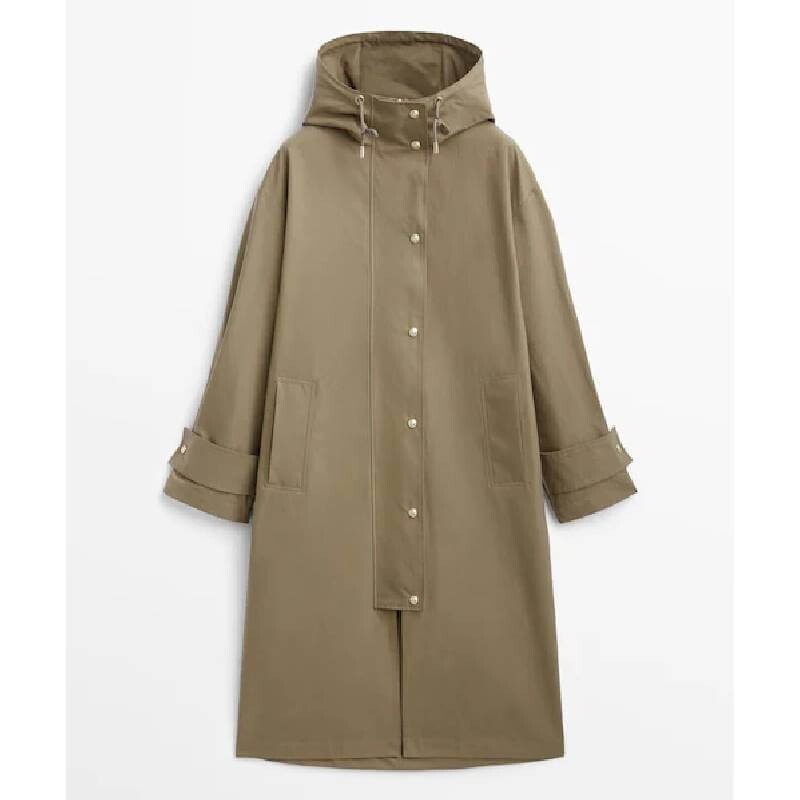 Парка Massimo Dutti Long Hooded, бежевый (Размер S) парка massimo dutti hooded черный