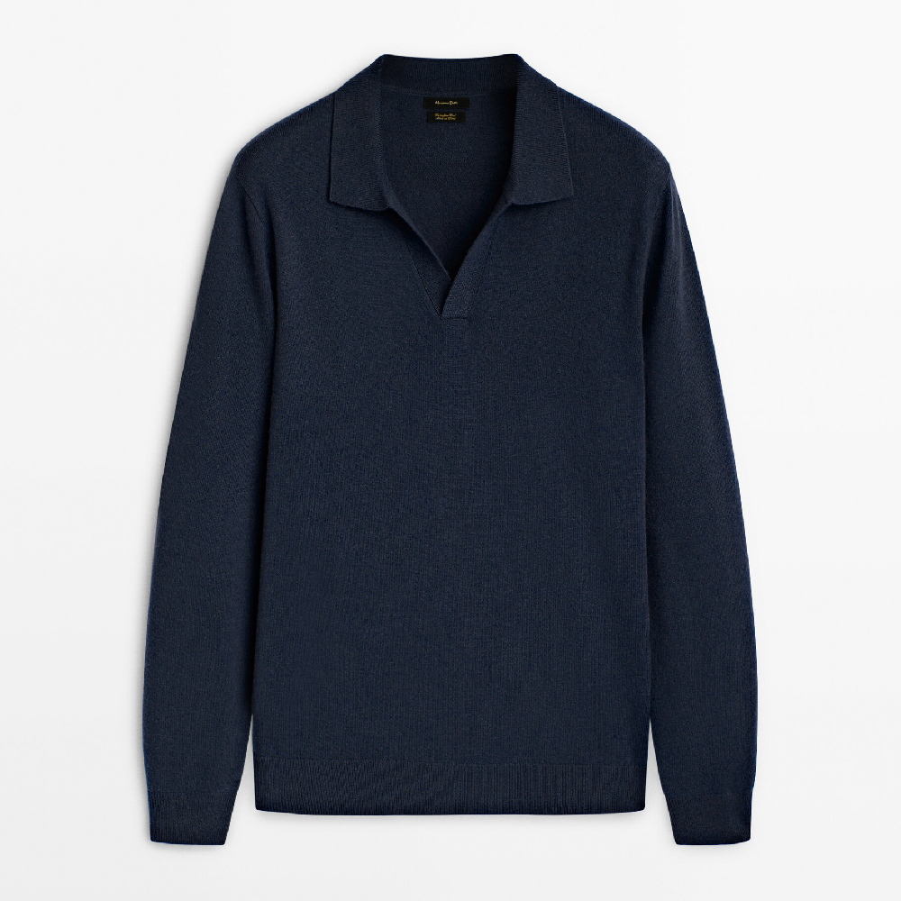 Свитер Massimo Dutti Wool Blend Knit Polo, темно-синий свитер поло massimo dutti wool and cashmere blend knit темно серый