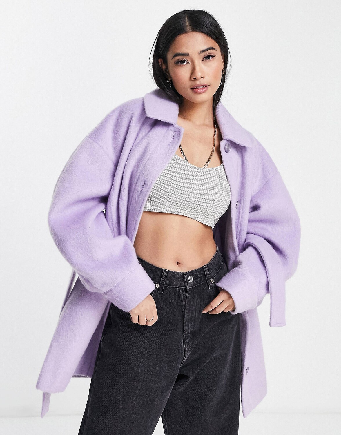 

Сиреневая куртка с поясом и овальными рукавами Topshop, Фиолетовый