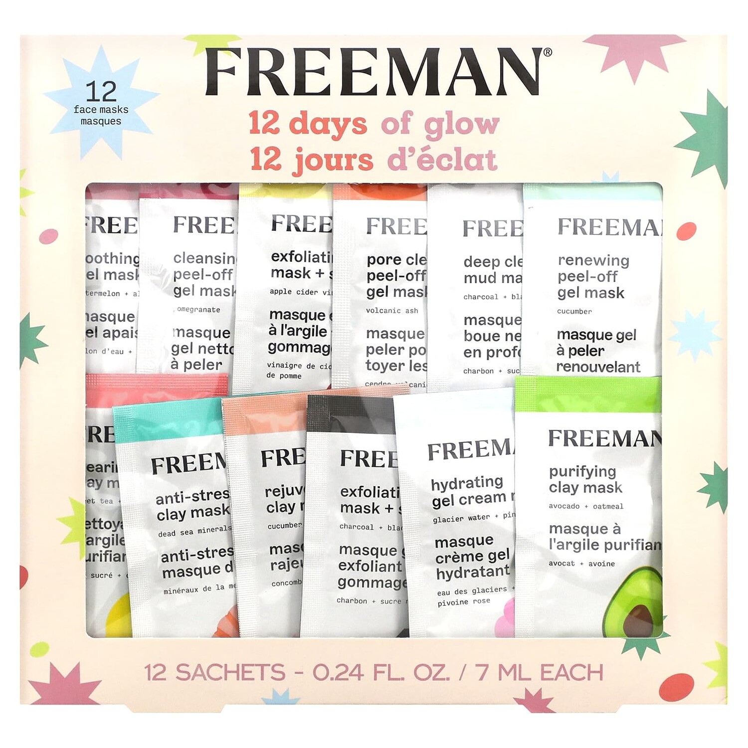 

Набор Косметических Масок Freeman Beauty для лица, 12 пакетиков по 7 мл