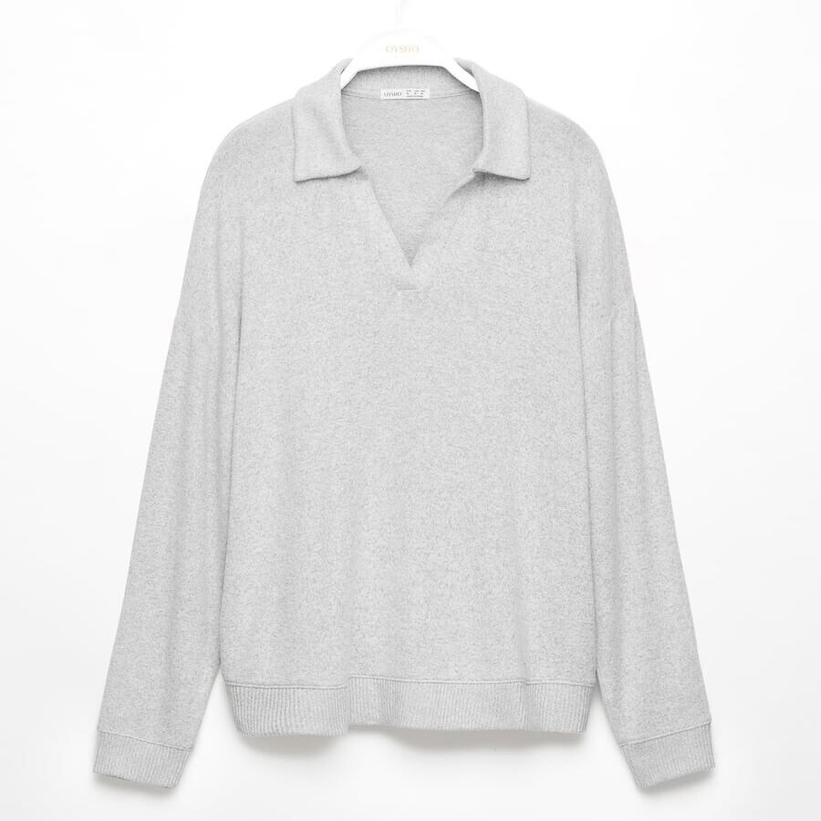 

Пижамная толстовка Oysho Long-sleeved Brushed Polo Collar Sweatshirts, серый меланж