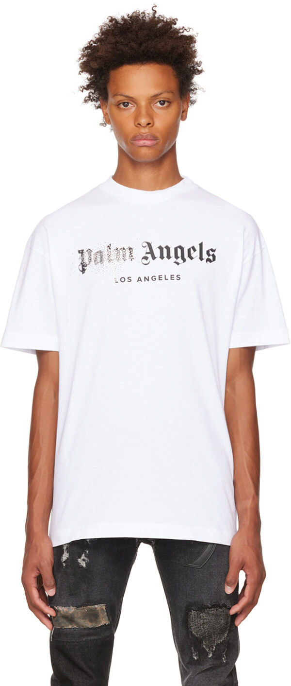 

Белая классическая футболка со стразами Palm Angels