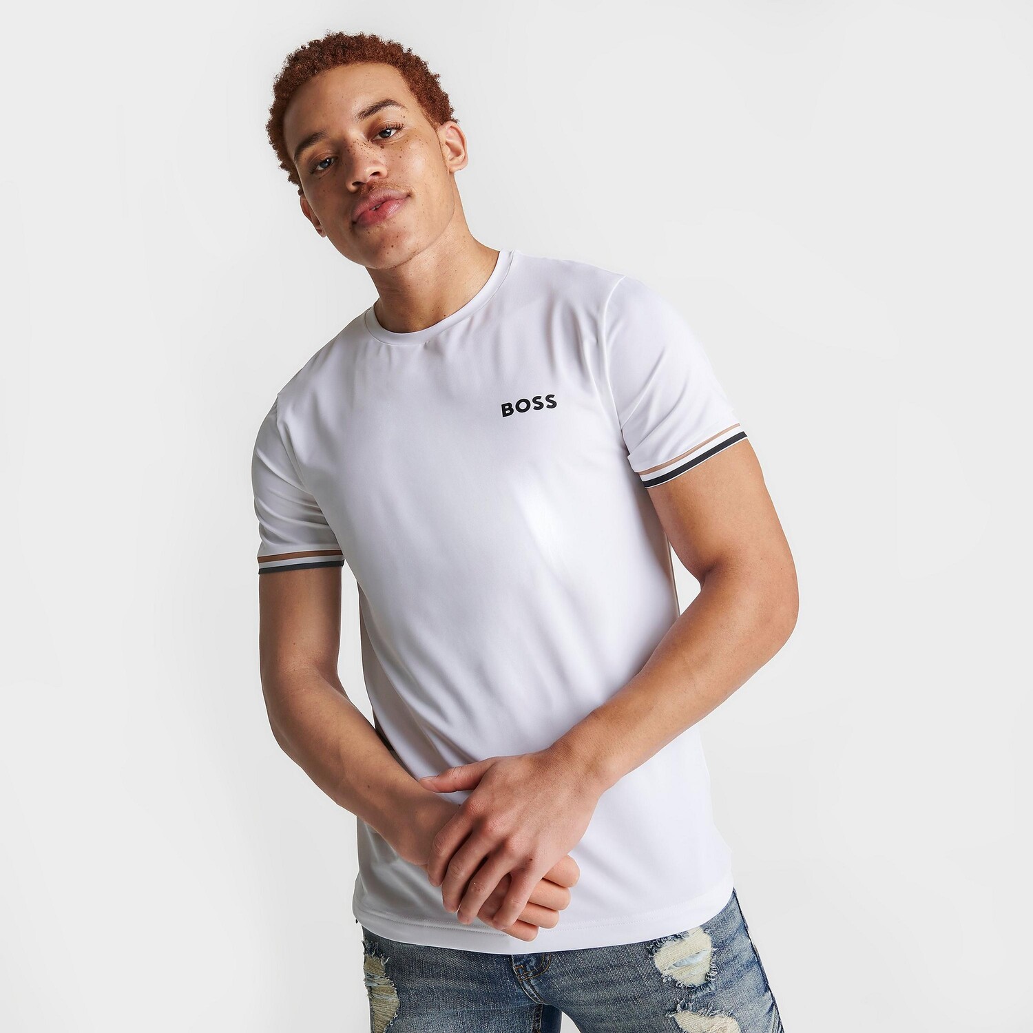 

Мужская футболка с круглым вырезом в полоску с логотипом Hugo Boss x Matteo Berrettini, белый
