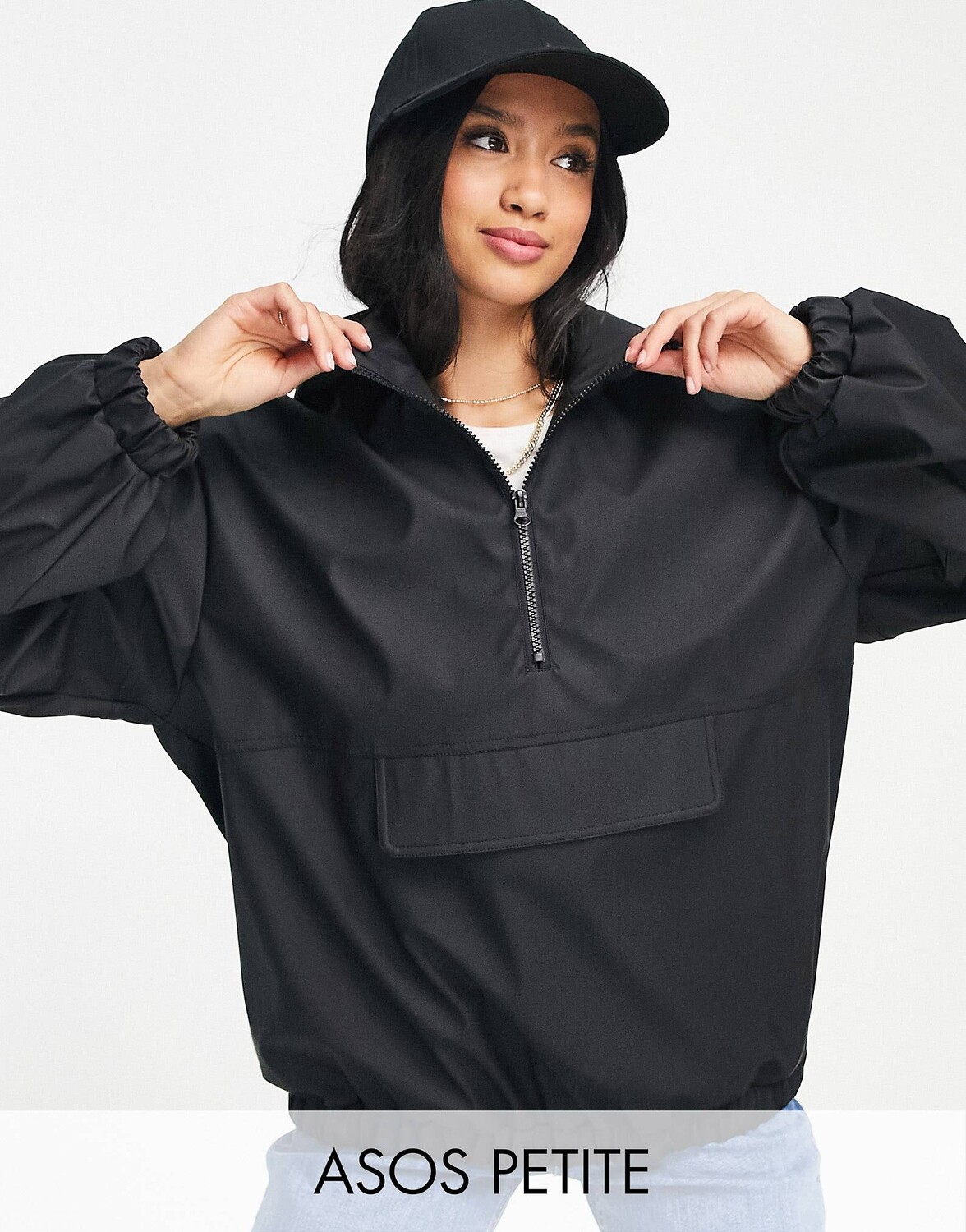 

Черная прорезиненная куртка от дождя ASOS DESIGN Petite