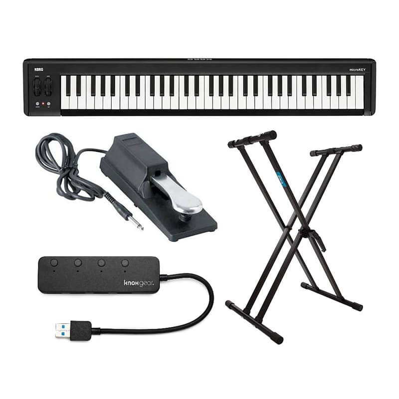 

Комплект компактной MIDI-клавиатуры KORG microKEY с 61 клавишей, подставкой для клавиатуры Knox Gear Double-X, педалью сустейна и 4-портовым USB-концентратором Korg microKEY 61-Key Compact MIDI Keyboard Bundle with Double-X Keyboard Stand