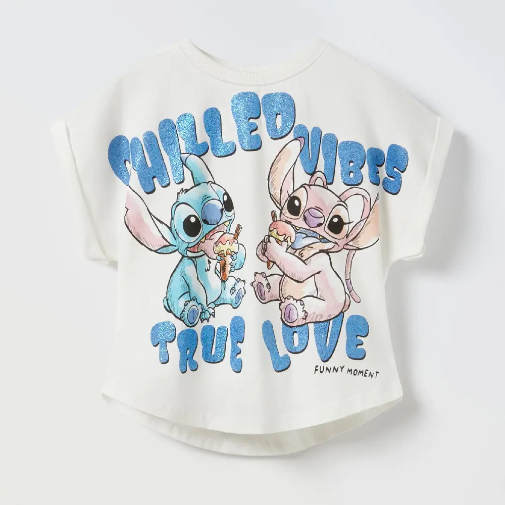 

Футболка Zara Lilo & Stitch Disney, желтовато-белый