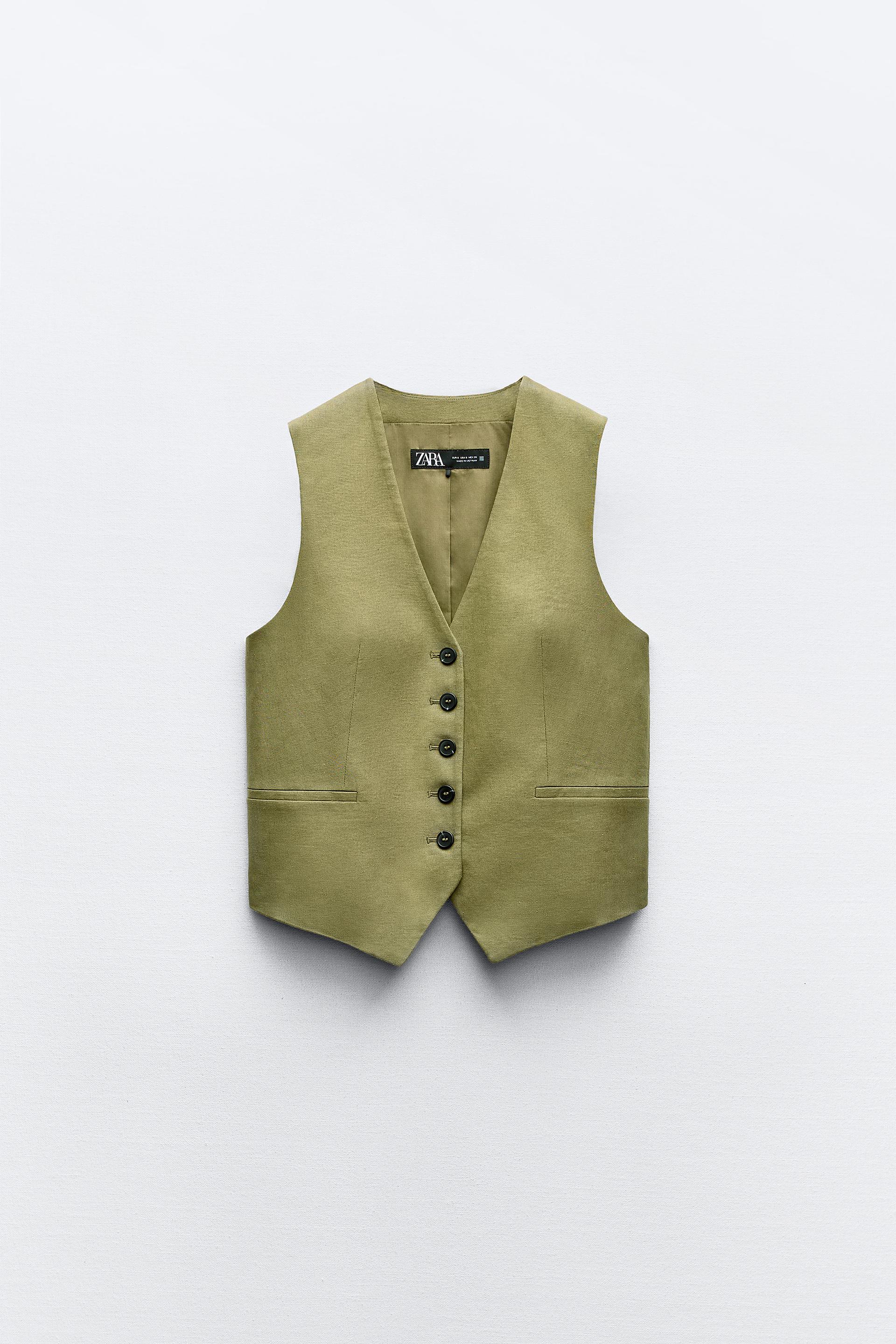 цена Жилет Zara Tailored Linen Blend, зеленый