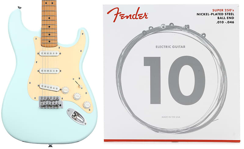 

Squier 40th Anniversary Stratocaster Electric Guitar Vintage Edition - Satin Sonic Blue с кленовым грифом в комплекте с Fender 0730250406 Squier + Fender 0379510572=1 0730250406=1