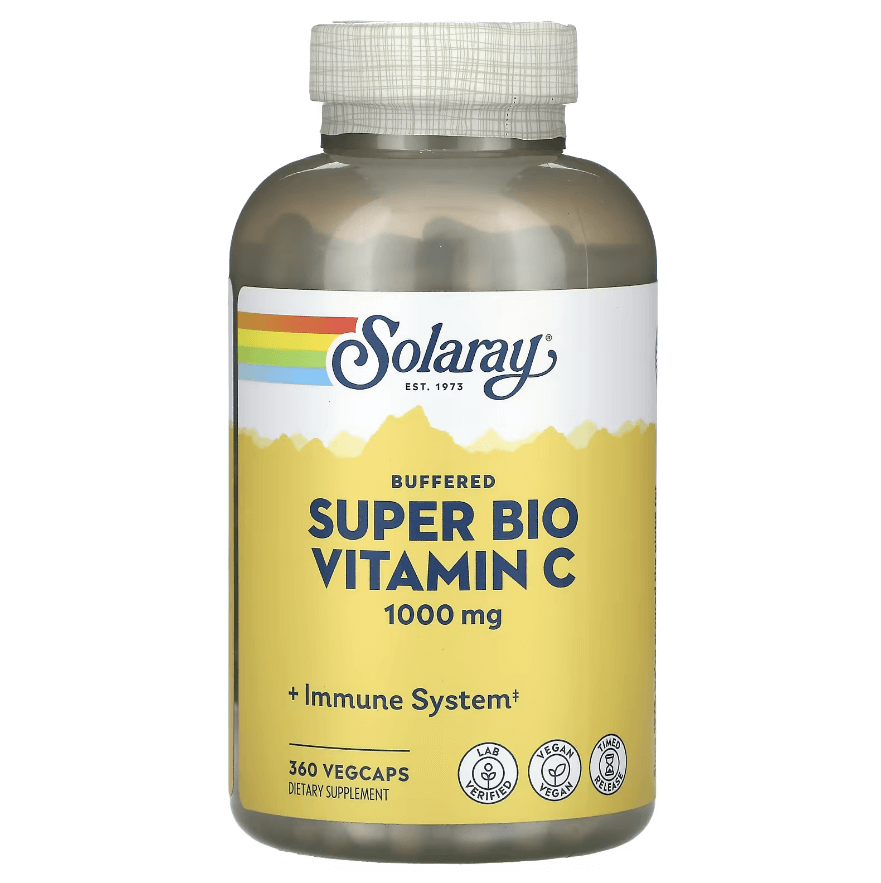 Витамин С Buffered Super Bio Vitamin C, 500 мг, 360 растительных капсул, Solaray solaray super bio vitamin c витамин c медленного высвобождения 250 вегетарианских капсул