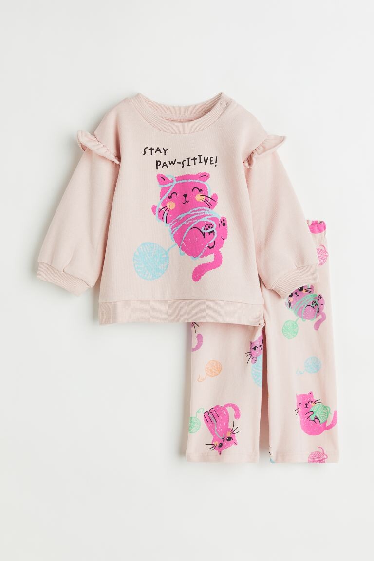 

Комплект из 2 предметов из хлопка с набивным рисунком H&M, светло-розовый/кошки
