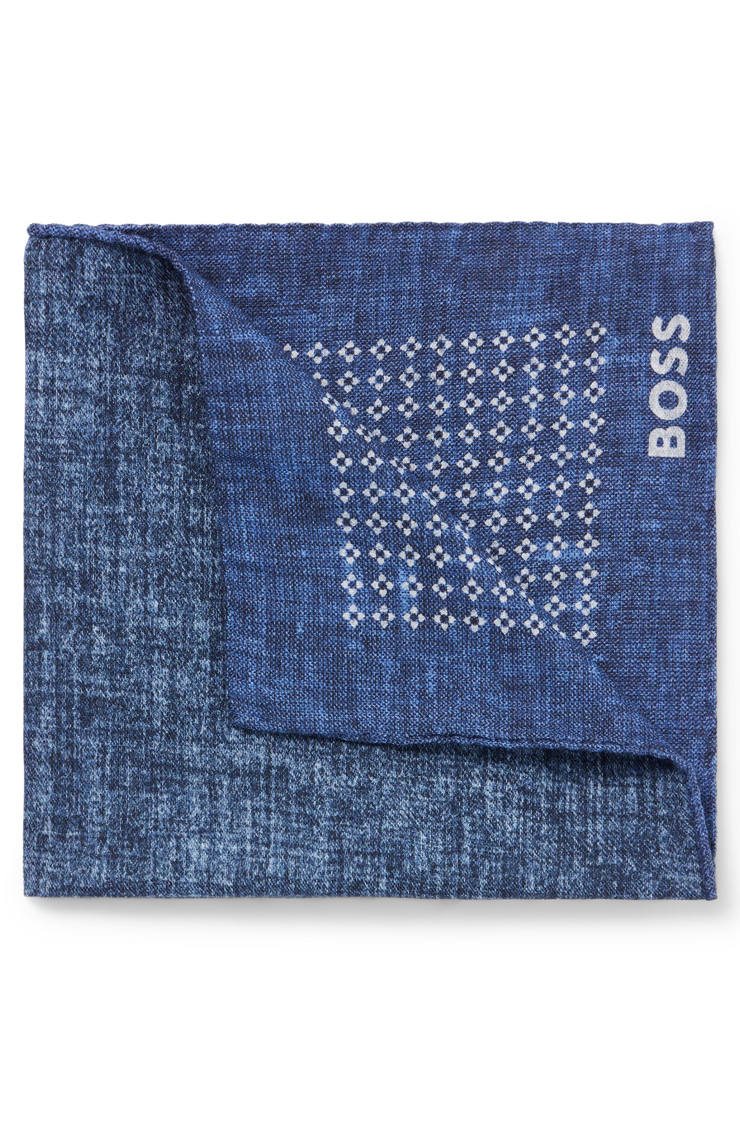 цена Платок Hugo Boss Printed Pocket Square In Cotton And Wool, синий