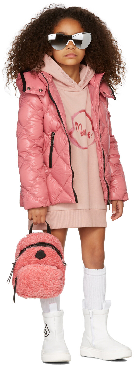 

Детское розовое флисовое платье с капюшоном Moncler Enfant