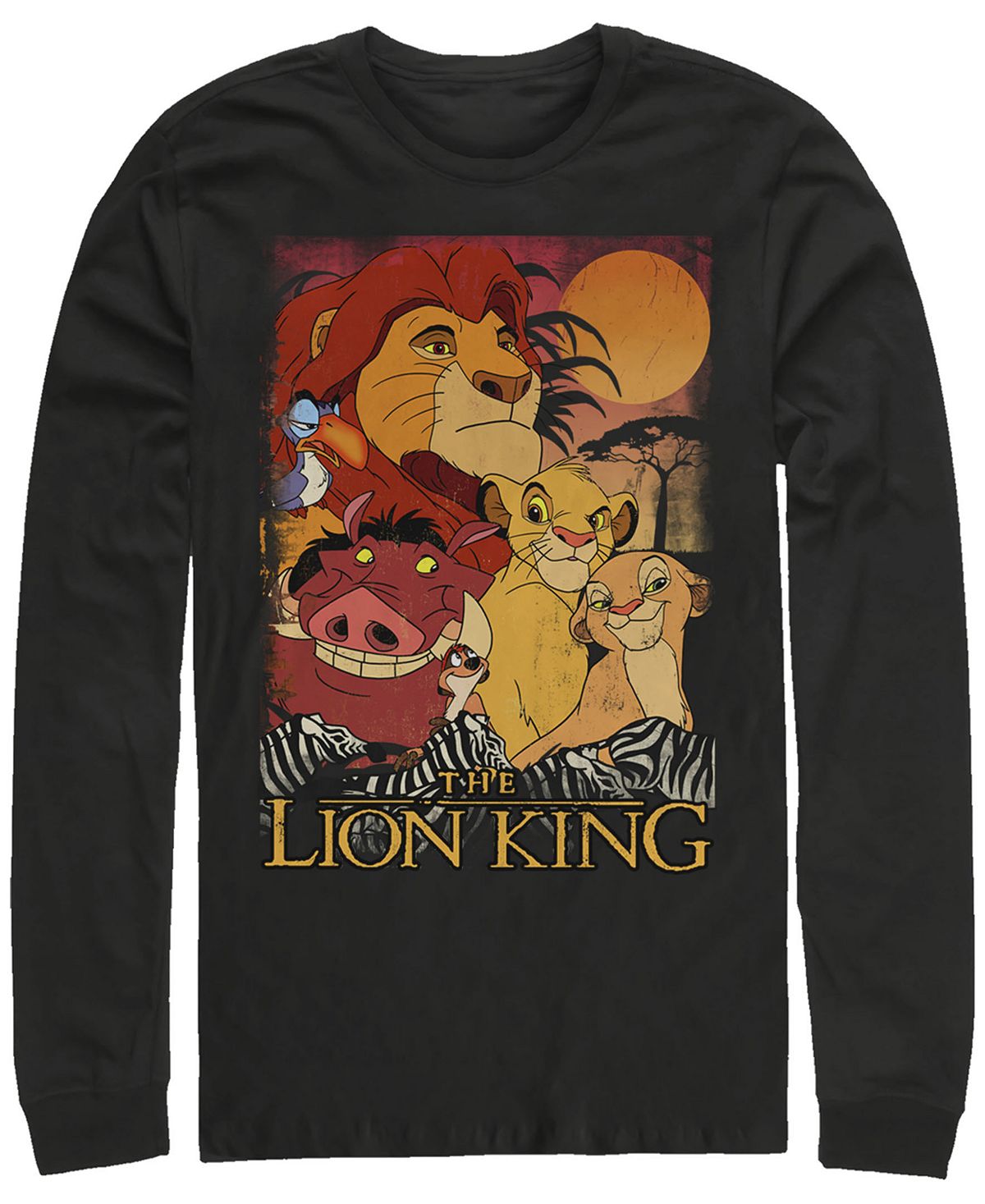 Диснеевский мужской фильм король лев счастливая группа снимала закат, футболка с длинным рукавом Fifth Sun, черный