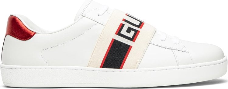 Кроссовки Gucci Stripe Leather Sneaker White Red Black, белый - фото