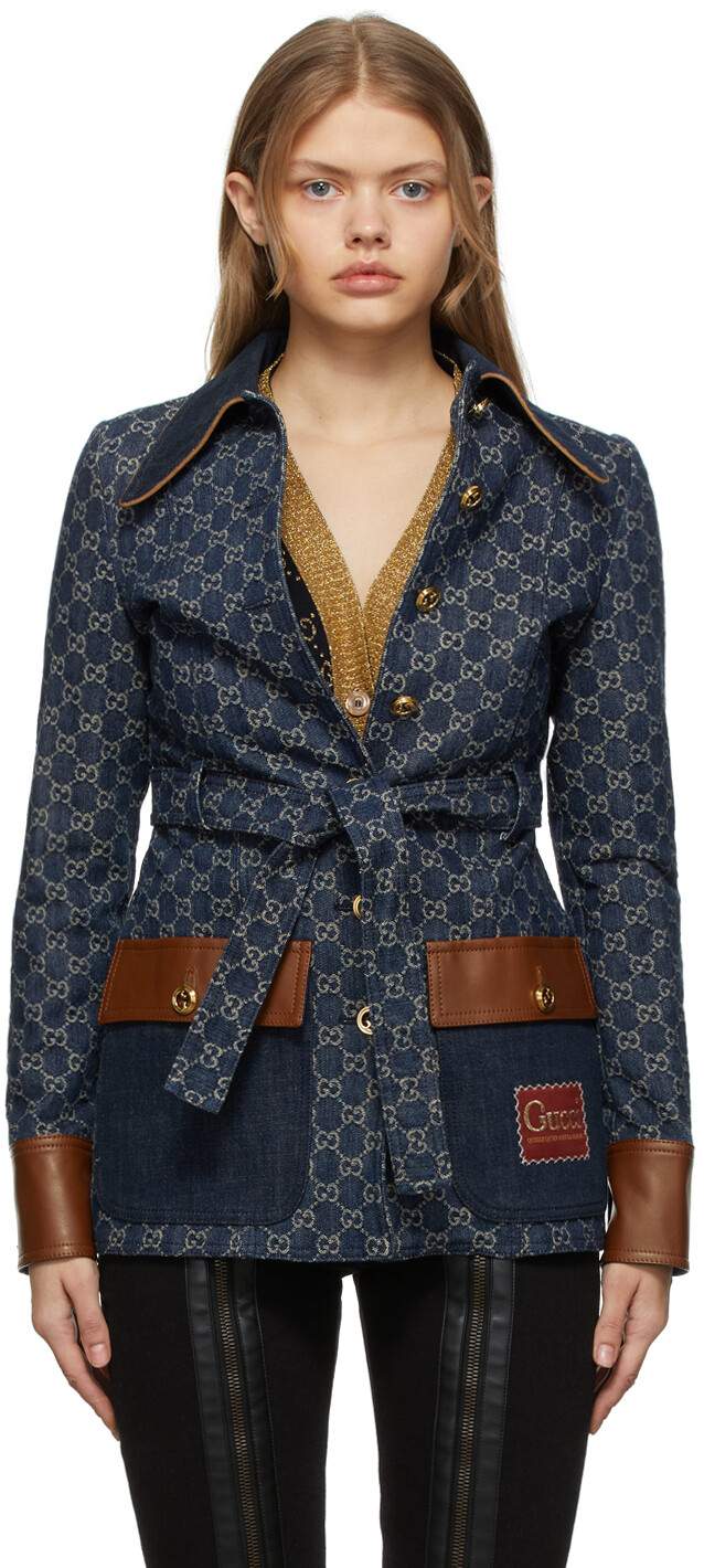 

Синяя джинсовая эко-жакет с эффектом потертости Gucci, Синий