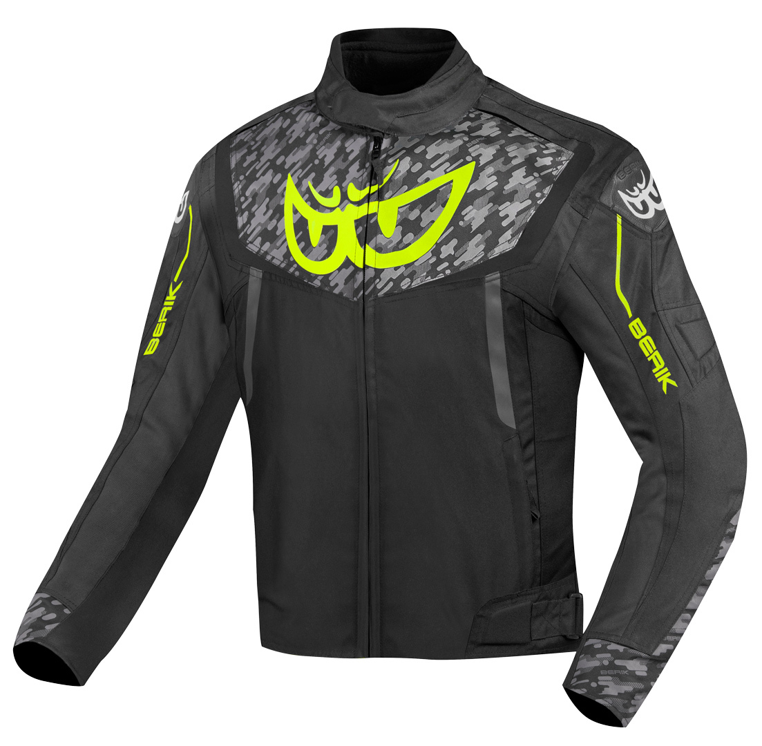 Мотоциклетная текстильная куртка Berik Camo Street водонепроницаемая, черный/желтый