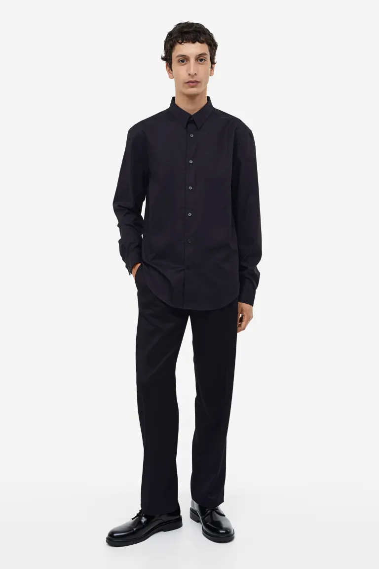 

Рубашка slim fit из хлопка H&M, черный