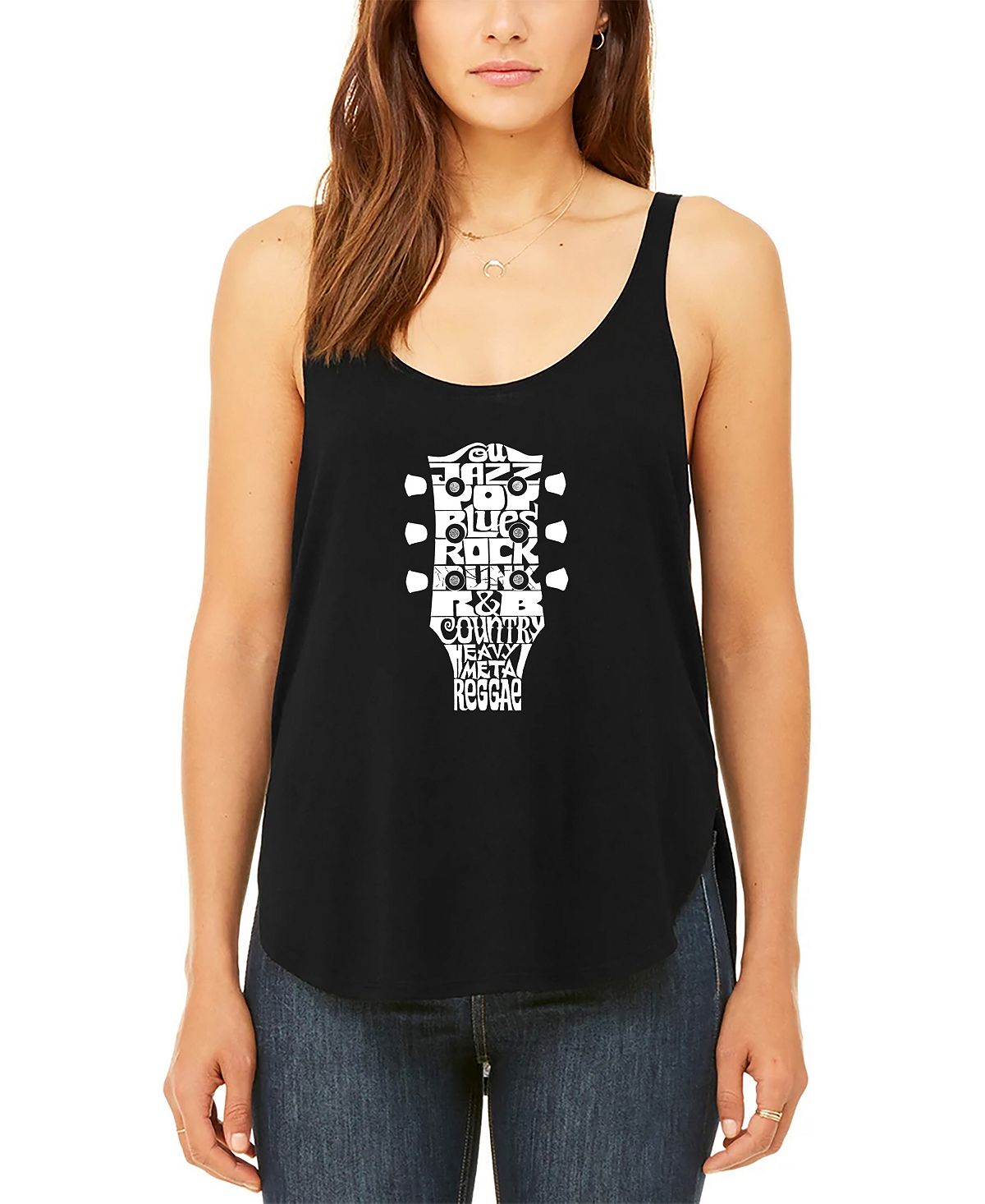 Женская майка премиум-класса word art flowy guitar head music genres tank top LA Pop Art, черный - фото