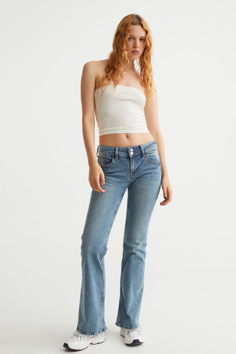 Расклешенные низкие джинсы H&M, светло-голубой деним