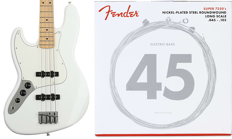 

Fender Player Jazz Bass Left-handed - Polar White с кленовой накладкой на гриф Комплект со струнами Fender 7250M из никелированной стали с длинной мензурой для бас-гитары - .045-.105 Medium 0149922515=1 0737250406=1