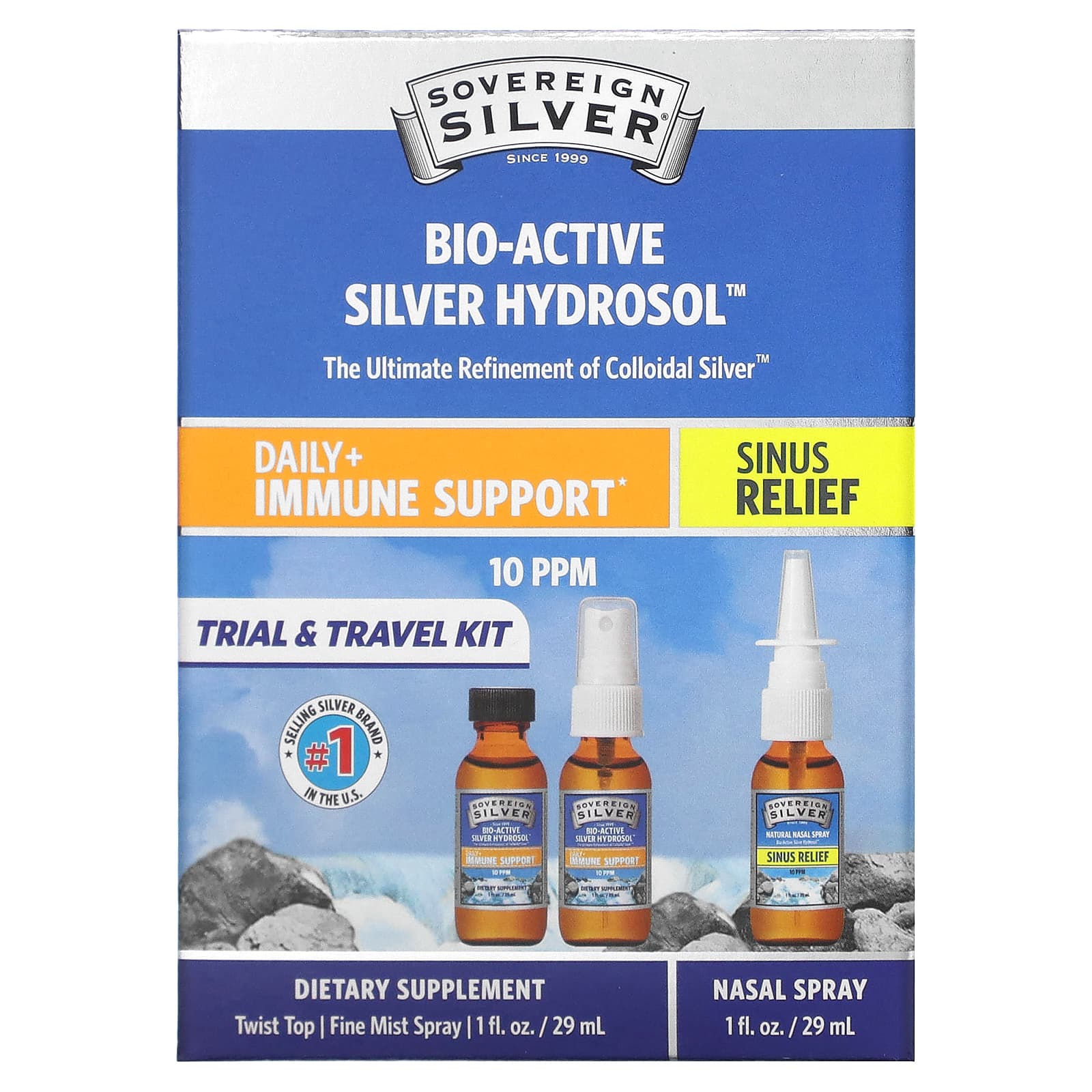 Пищевая Добавка Sovereign Silver Bio-Active Silver Hydrosol, 3 штуки по 29 мл