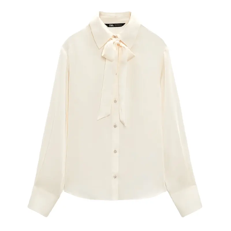 

Рубашка Zara Satin with bow, светло-бежевый