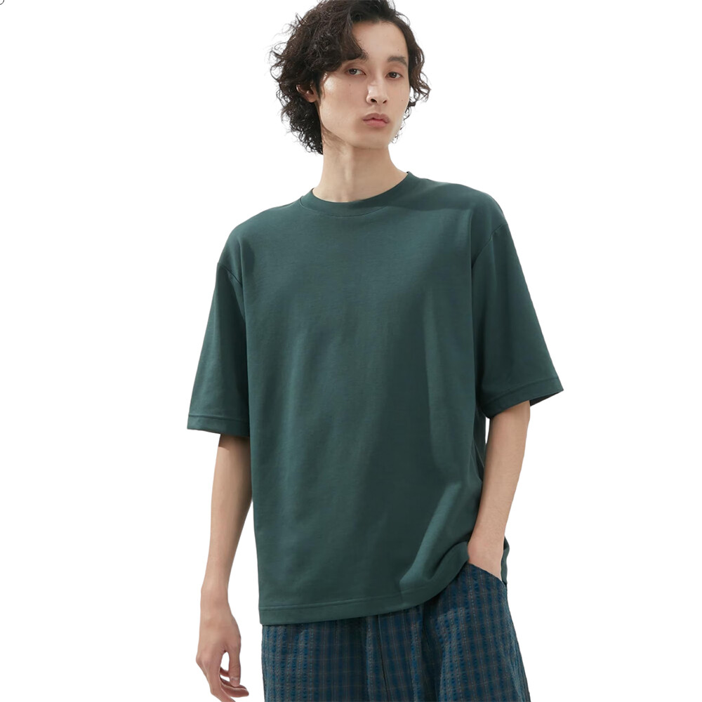 Футболка Uniqlo U Airism Cotton Oversized Crew Neck Half-Sleeve Unisex, зеленый лонгслив uniqlo airism cotton crew neck белый