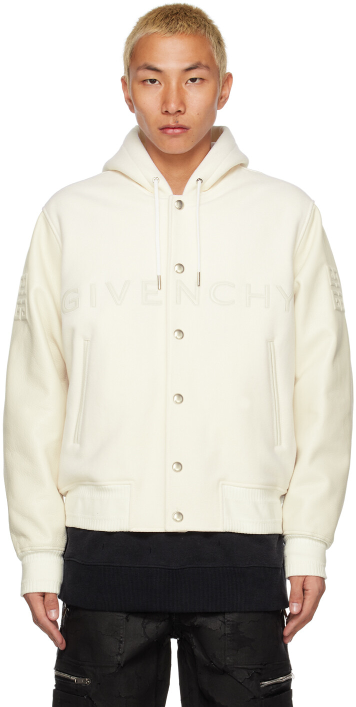 

Белый университетский бомбер с капюшоном Givenchy