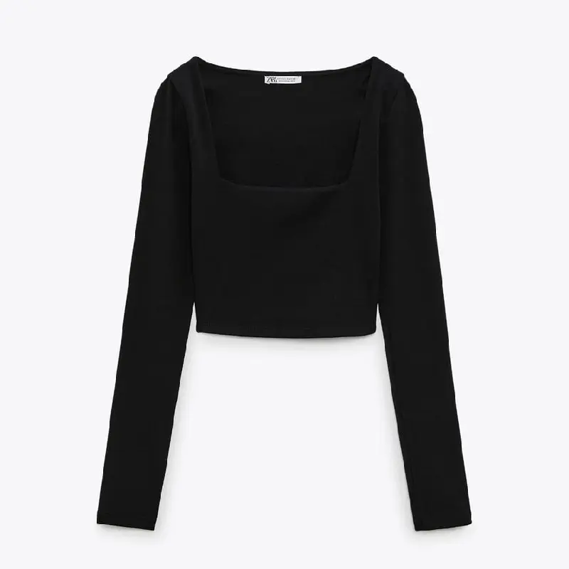 

Лонгслив Zara Square Neckline, черный
