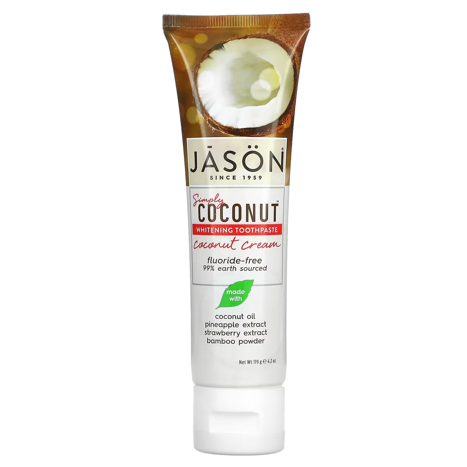 Jason Natural, Simply Coconut, отбеливающая зубная паста, кокосовый крем, 119 г (4,2 унции) - фото