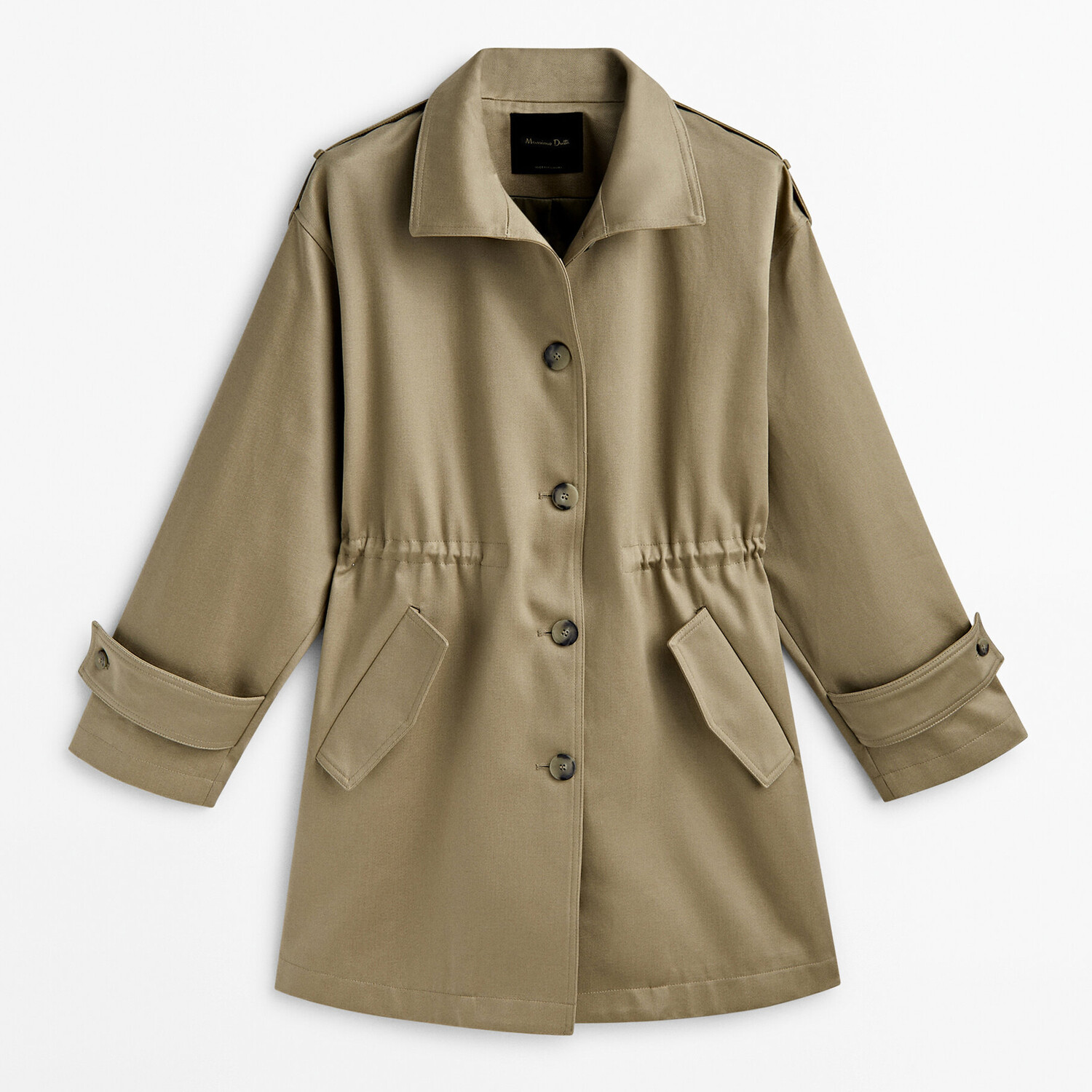 

Парка Massimo Dutti Buttoned with adjustable waist, оливковый, Зеленый