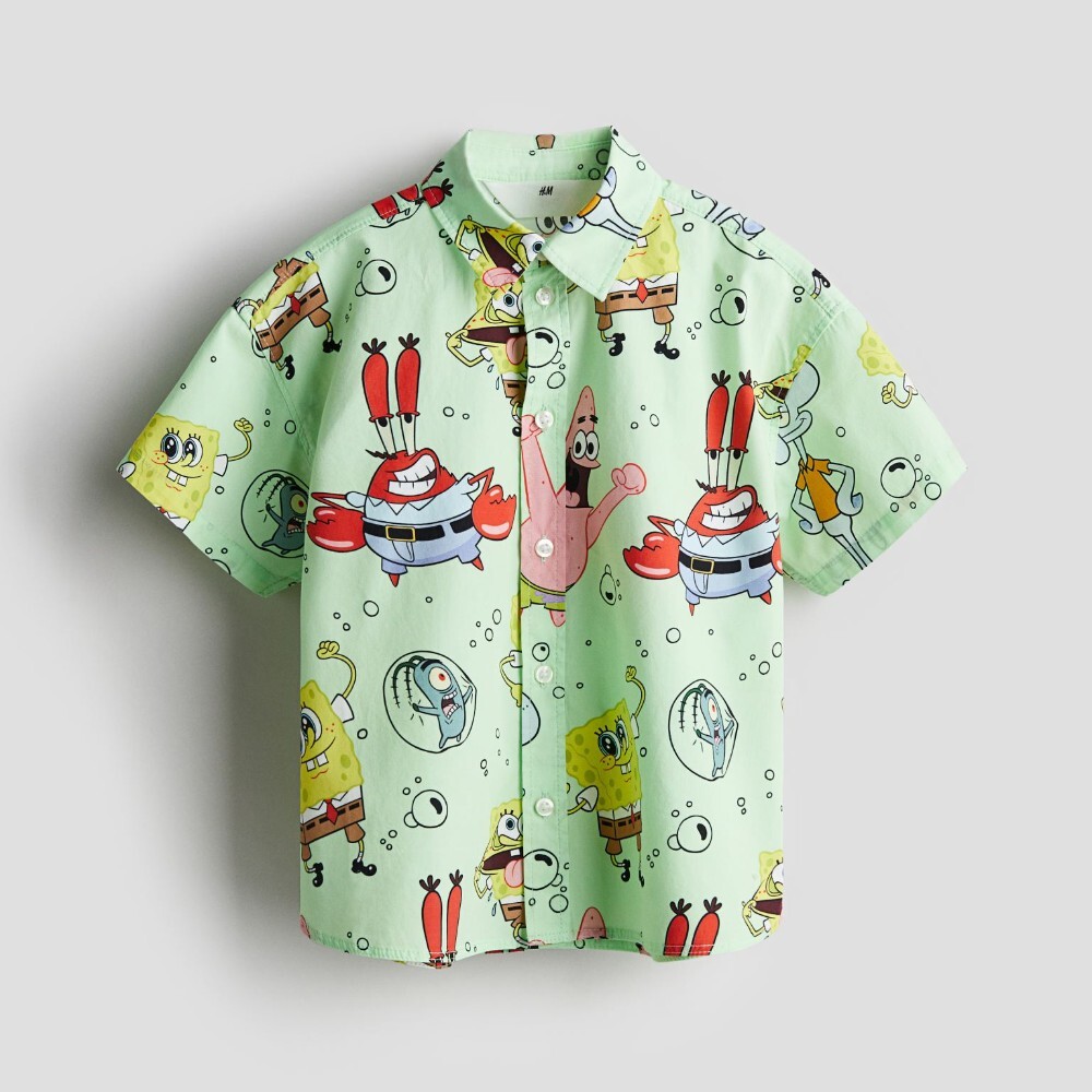 

Рубашка H&M Kids Patterned Cotton SpongeBob SquarePants, зеленый